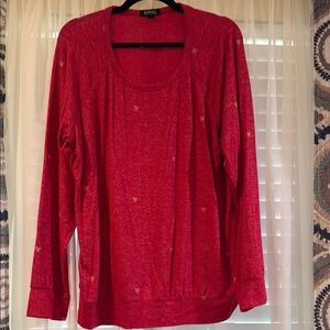Red Long Sleeve Top with Heart Pattern